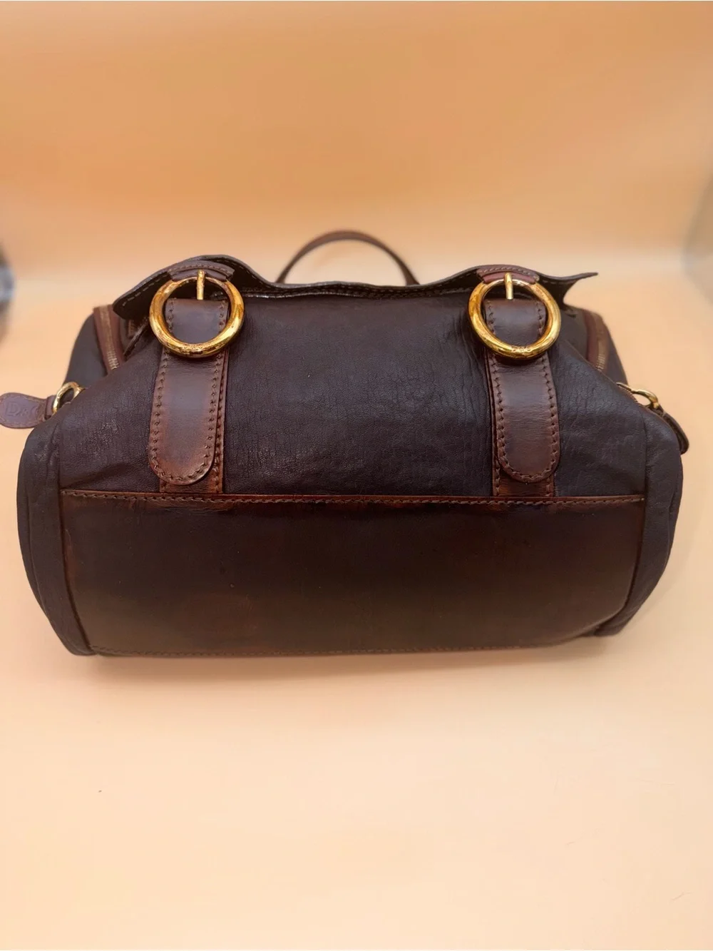 Dolce & Gabbana Dark Brown Leather Duffel with Gold Buckle Accents